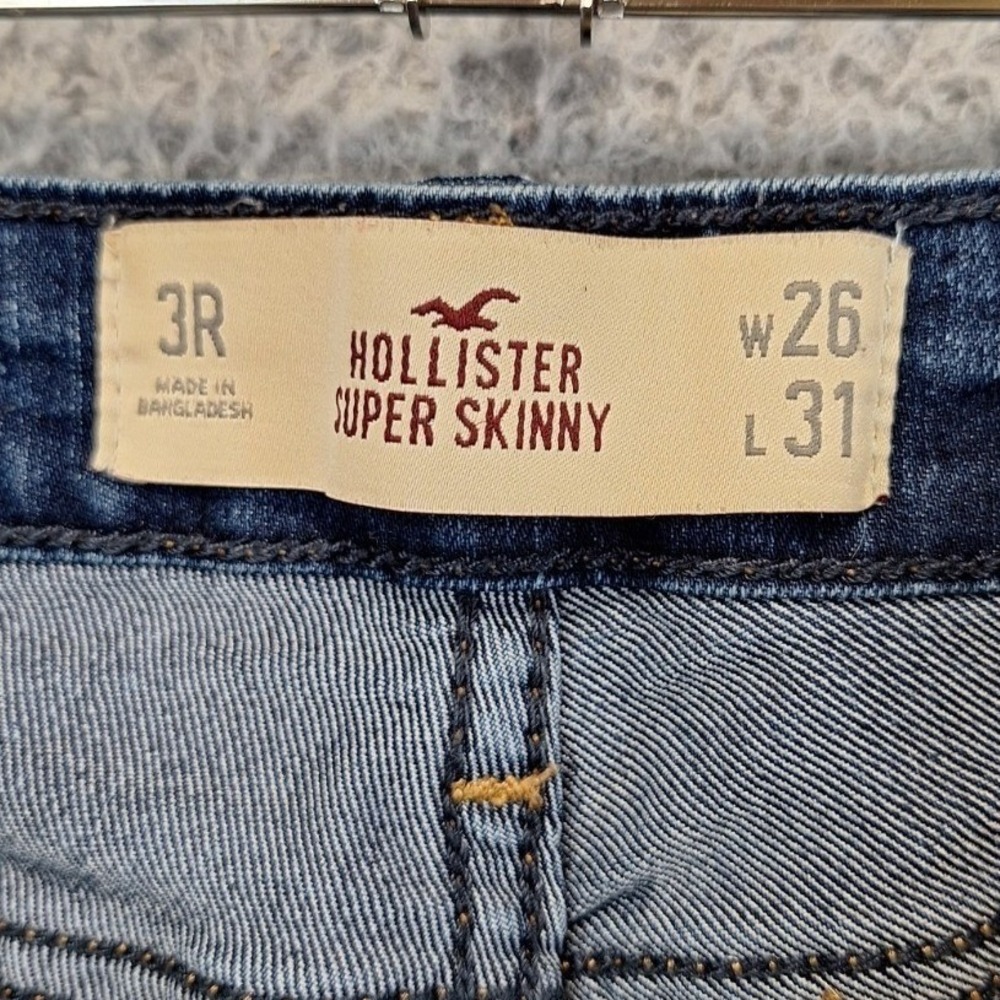 Hollister Jeans Womens 3R (Fits 30x29) Blue Denim Whiskered Super Skinny Leg - Picture 8 of 9